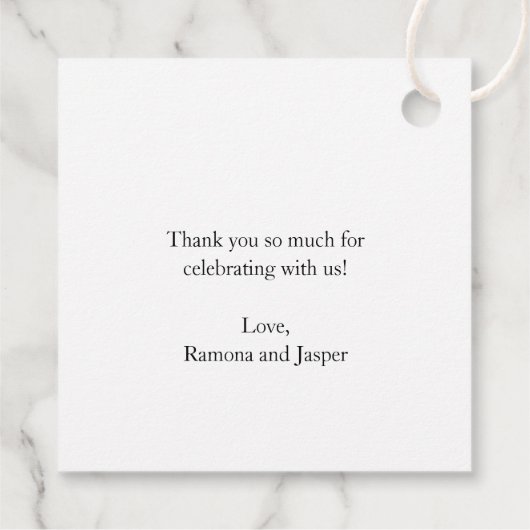 Eenvoudige zwart-wit gedurfde moderne bruiloft bedankjes labels (Achterkant)