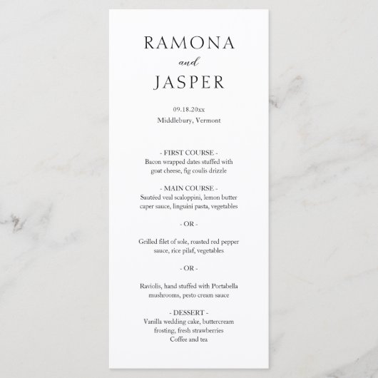 Eenvoudige zwart-wit gedurfde moderne bruiloft menu (Voorkant)