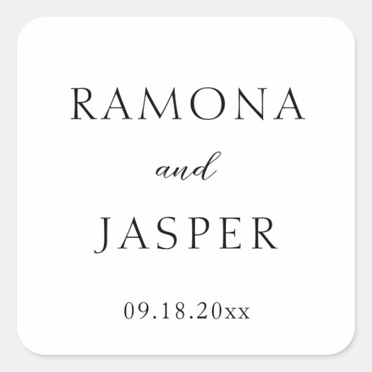 Eenvoudige zwart-wit gedurfde moderne bruiloft vierkante sticker (Voorkant)