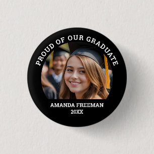 Eenvoudige zwart-wit Gepersonaliseerd foto Afstude Ronde Button 3,2 Cm