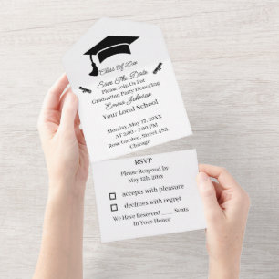 Eenvoudige zwart-wit gepersonaliseerde save the da all in one uitnodiging