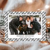 Eenvoudige zwart-wit geplakte kerstfoto feestdagenkaart