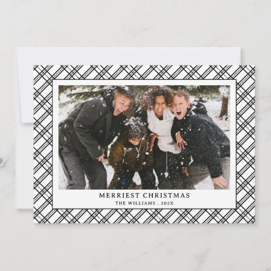 Eenvoudige zwart-wit geplakte kerstfoto feestdagenkaart (Voorkant)