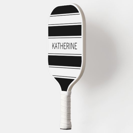 Eenvoudige zwart-wit gestreepte aangepaste naam pickleball paddle (Links)