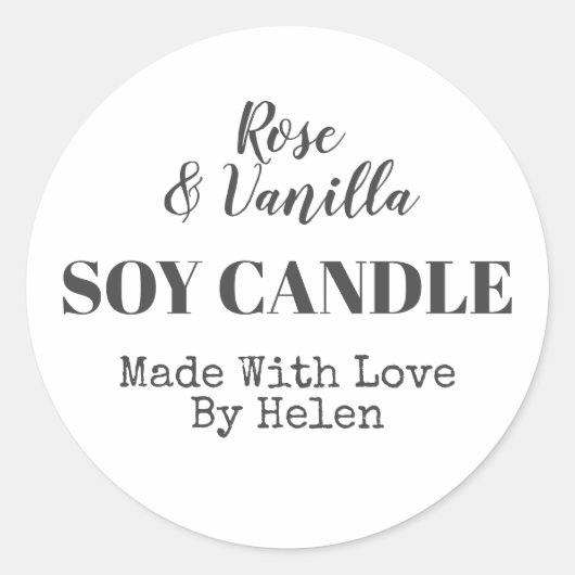Eenvoudige zwart-wit geurende soja kaars ronde sticker (Voorkant)