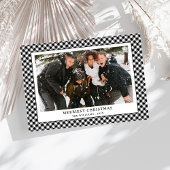 Eenvoudige Zwart Wit Gingham Plaid Foto Kerstmis Feestdagenkaart