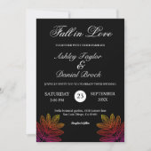 Eenvoudige zwart-wit glowy bladeren herfst bruilof kaart (Voorkant)