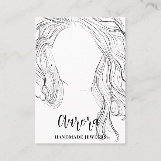 Eenvoudige zwart-wit golvend haar tekening sierade visitekaartje (Voorkant)