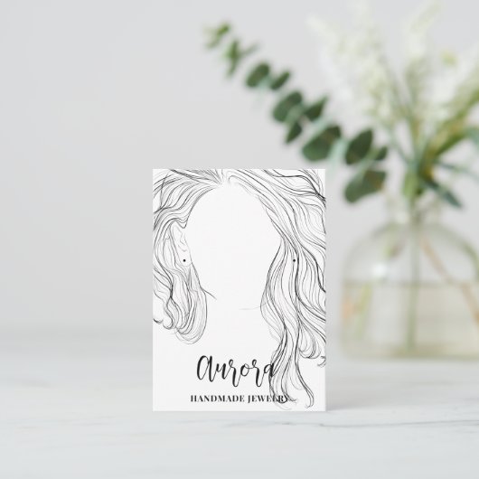 Eenvoudige zwart-wit golvend haar tekening sierade visitekaartje (Staand voorkant)