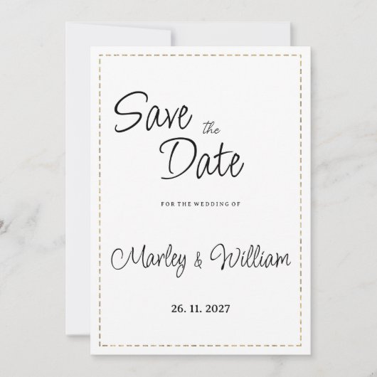 Eenvoudige zwart wit goud gestippelde lijn Save th Kaart (Voorkant)