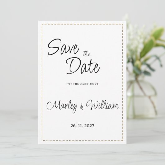 Eenvoudige zwart wit goud gestippelde lijn Save th Kaart (Staand voorkant)