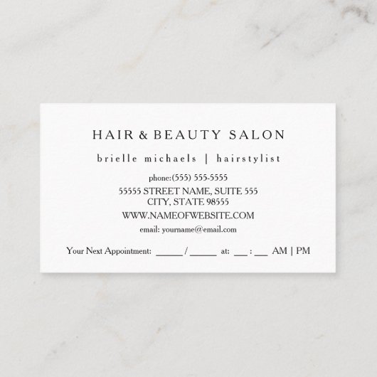 Eenvoudige zwart-wit gouden schaar Haarstylist Afsprakenkaartje (Achterkant)