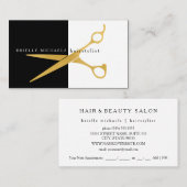 Eenvoudige zwart-wit gouden schaar Haarstylist Afsprakenkaartje (Voorkant / Achterkant)