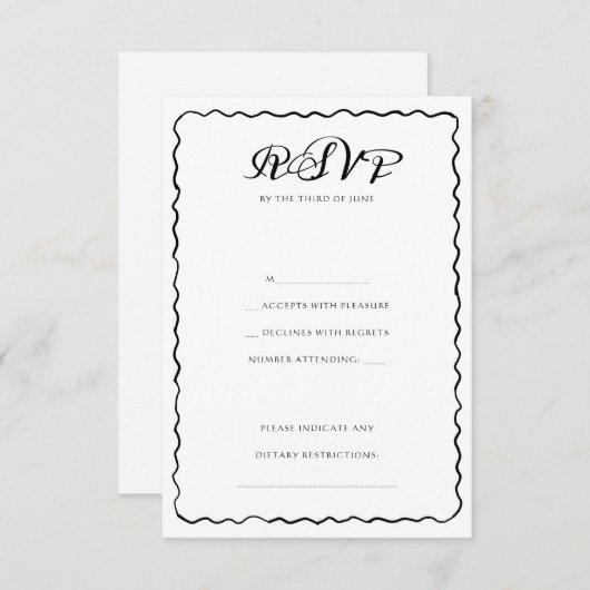 Eenvoudige zwart-wit grillige Lijst bruiloft RSVP Kaartje (Voorkant / Achterkant)