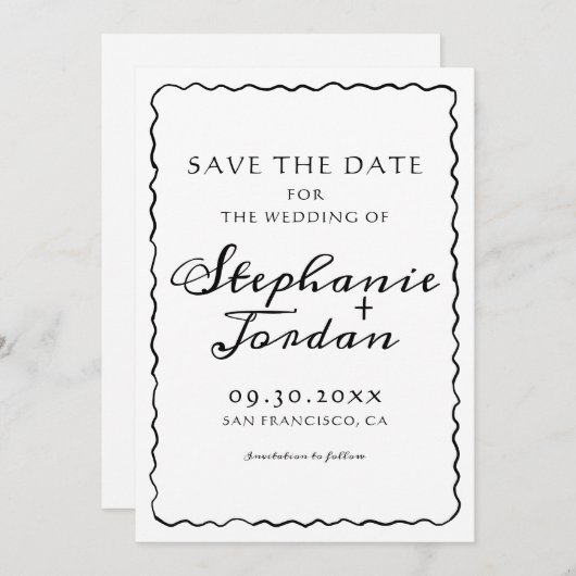 Eenvoudige zwart-wit grillige Lijst bruiloft Save The Date (Voorkant / Achterkant)