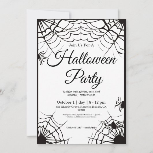 Eenvoudige zwart-wit Halloween uitnodiging (Voorkant)