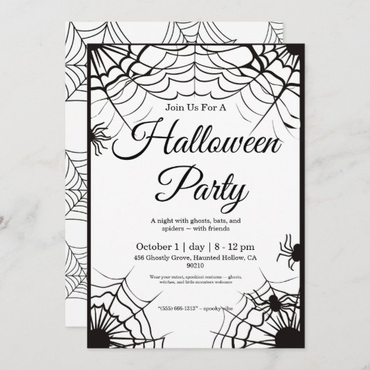 Eenvoudige zwart-wit Halloween uitnodiging (Voorkant / Achterkant)