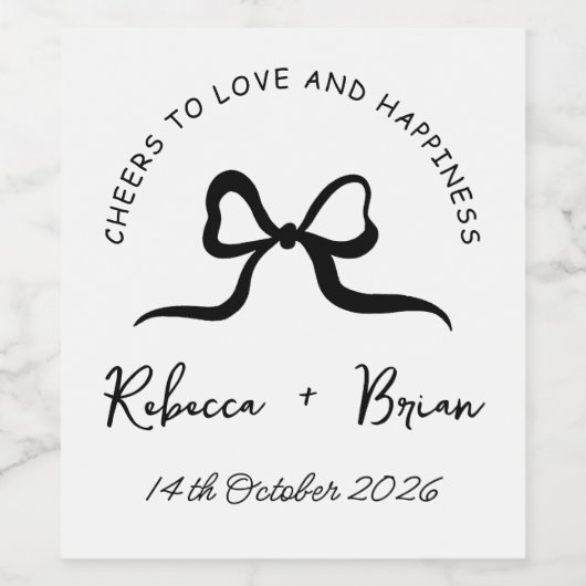 Eenvoudige Zwart & Wit Hand Getrokken Bow Sketch W Wijn Etiket (Enkel label)