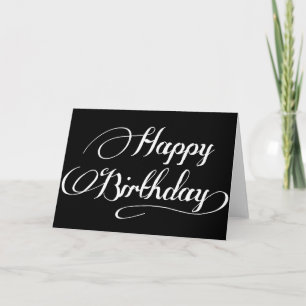 Eenvoudige zwart-wit Happy Birthday Script Kaart