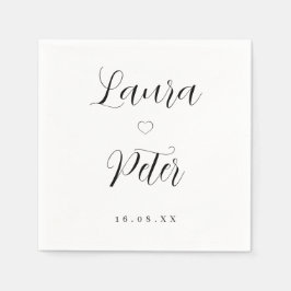 Eenvoudige zwart-wit hart bruiloft servet