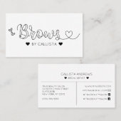 Eenvoudige  Zwart Wit Harten Typografie Brows Visitekaartje (Voorkant / Achterkant)