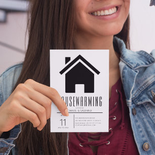 Eenvoudige Zwart & Wit Huis Verwarmingsfeest Uitno Kaart