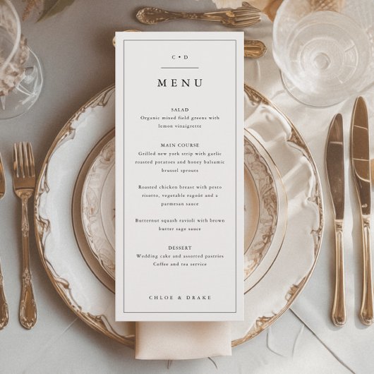 Eenvoudige zwart-wit huwelijksdiner menu