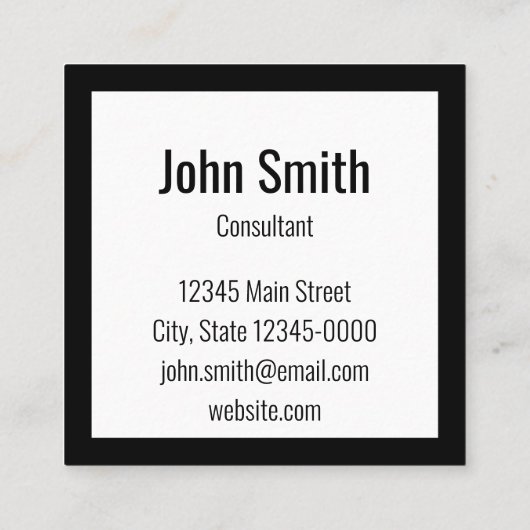 Eenvoudige zwart-wit Jouw naam en bedrijf Logo Vierkante Visitekaartje (Achterkant)