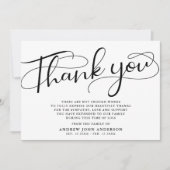 Eenvoudige zwart-wit kalligrafie begrafenis bedankkaart (Voorkant)