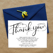 Eenvoudige zwart-wit kalligrafie begrafenis bedankkaart