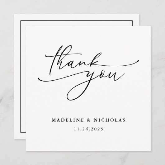 Eenvoudige zwart-wit kalligrafie Dank u kaart (Voorkant / Achterkant)