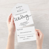 Eenvoudige zwart-wit kalligrafie Elegante bruiloft All In One Uitnodiging (Afscheurbaar)