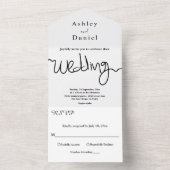 Eenvoudige zwart-wit kalligrafie Elegante bruiloft All In One Uitnodiging (Binnen)