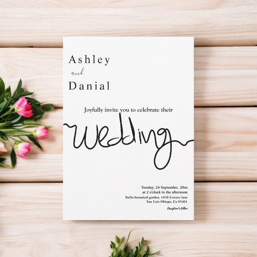 Eenvoudige zwart-wit kalligrafie Elegante bruiloft Kaart