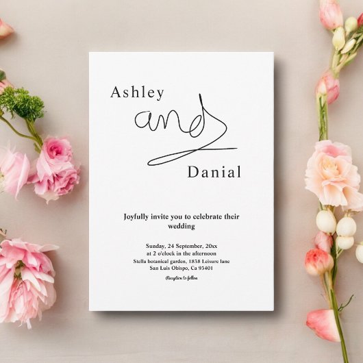 Eenvoudige zwart-wit kalligrafie Elegante bruiloft Kaart