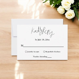 Eenvoudige zwart-wit kalligrafie Elegante bruiloft RSVP Kaartje