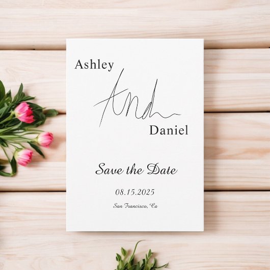 Eenvoudige zwart-wit kalligrafie Elegante bruiloft Save The Date