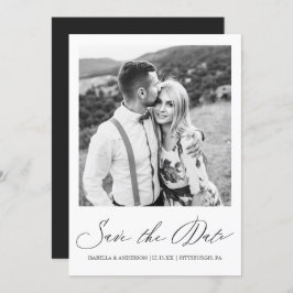 Eenvoudige zwart-wit kalligrafie foto save the date