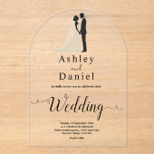 Eenvoudige zwart-wit kalligrafie Romantische bruil Acryl Uitnodigingen (Voorkant)