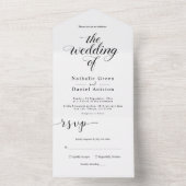 Eenvoudige zwart-wit kalligrafie Script bruiloft All In One Uitnodiging (Binnen)