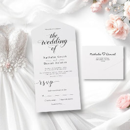 Eenvoudige zwart-wit kalligrafie Script bruiloft All In One Uitnodiging