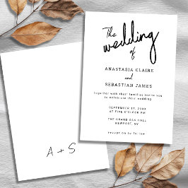 Eenvoudige zwart-wit kalligrafie Script bruiloft Kaart