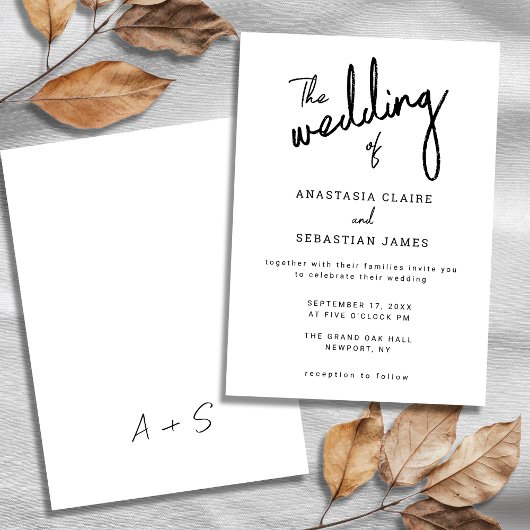 Eenvoudige zwart-wit kalligrafie Script bruiloft Kaart