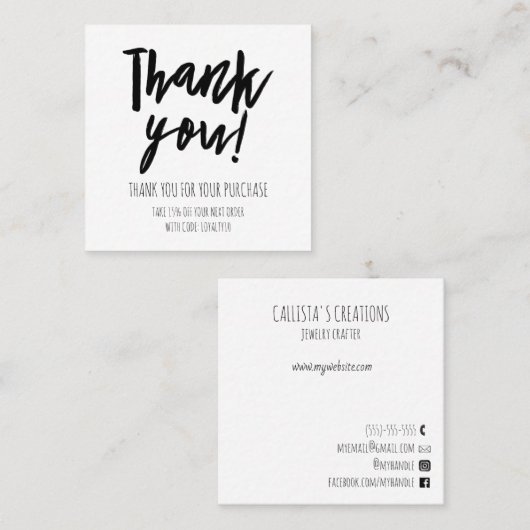 Eenvoudige zwart wit klant korting dank u vierkante visitekaartje (Voorkant / Achterkant)