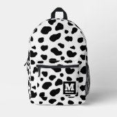 Eenvoudige zwart-wit Koe Print Monogram Naam Bedrukte Rugzak (Voorkant)