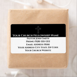 Eenvoudige zwart wit kruis omtrek kerk labels