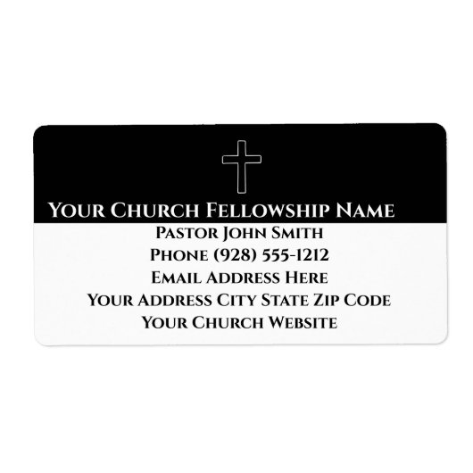 Eenvoudige zwart wit kruis omtrek kerk labels (Voorkant)