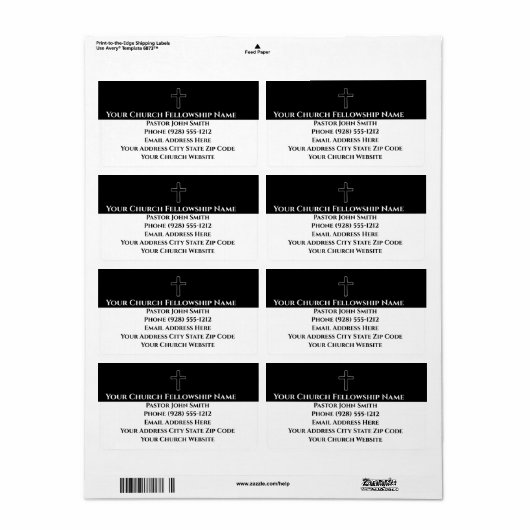 Eenvoudige zwart wit kruis omtrek kerk labels (Full Sheet)