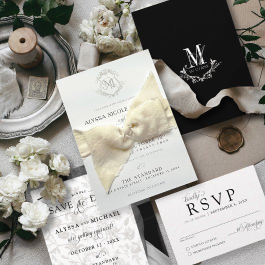 Eenvoudige zwart-wit kuif Elegante bruiloft Kaart