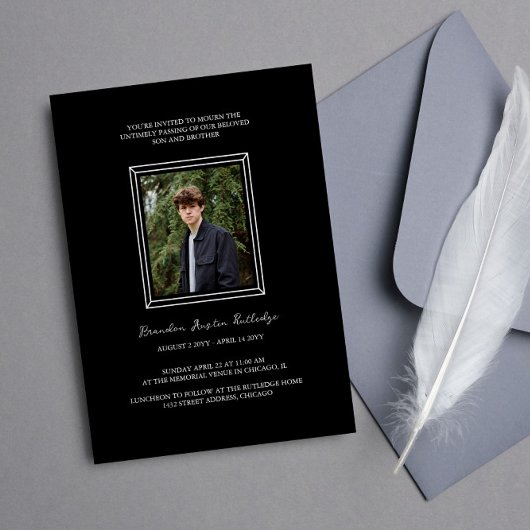 Eenvoudige zwart wit Lijst foto memorial service Kaart